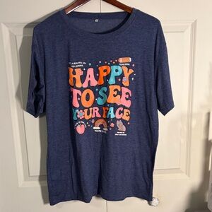 Source Unknown Navy Tee with Bright Pink Orange Teal Graphic